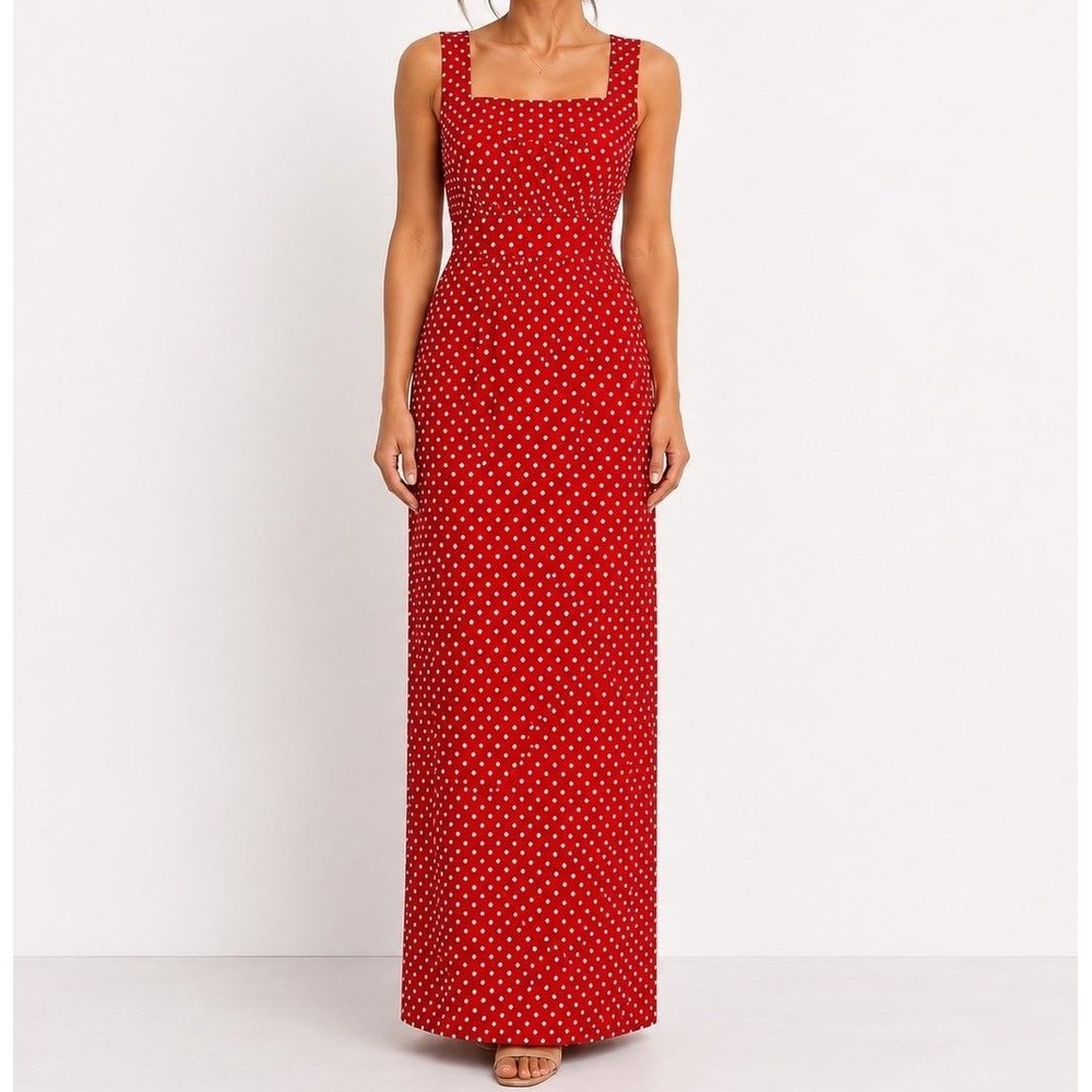 Vintage Handmade Polka Dot Maxi Dress Red Prairie Cottage Boho Country Western